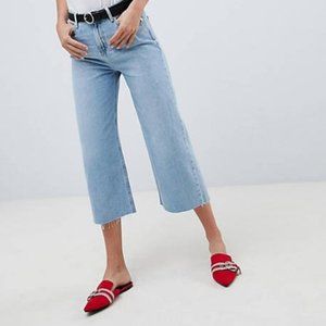 River Island Alexa Wide Leg Cropped Jeans in Stonewash Blue
